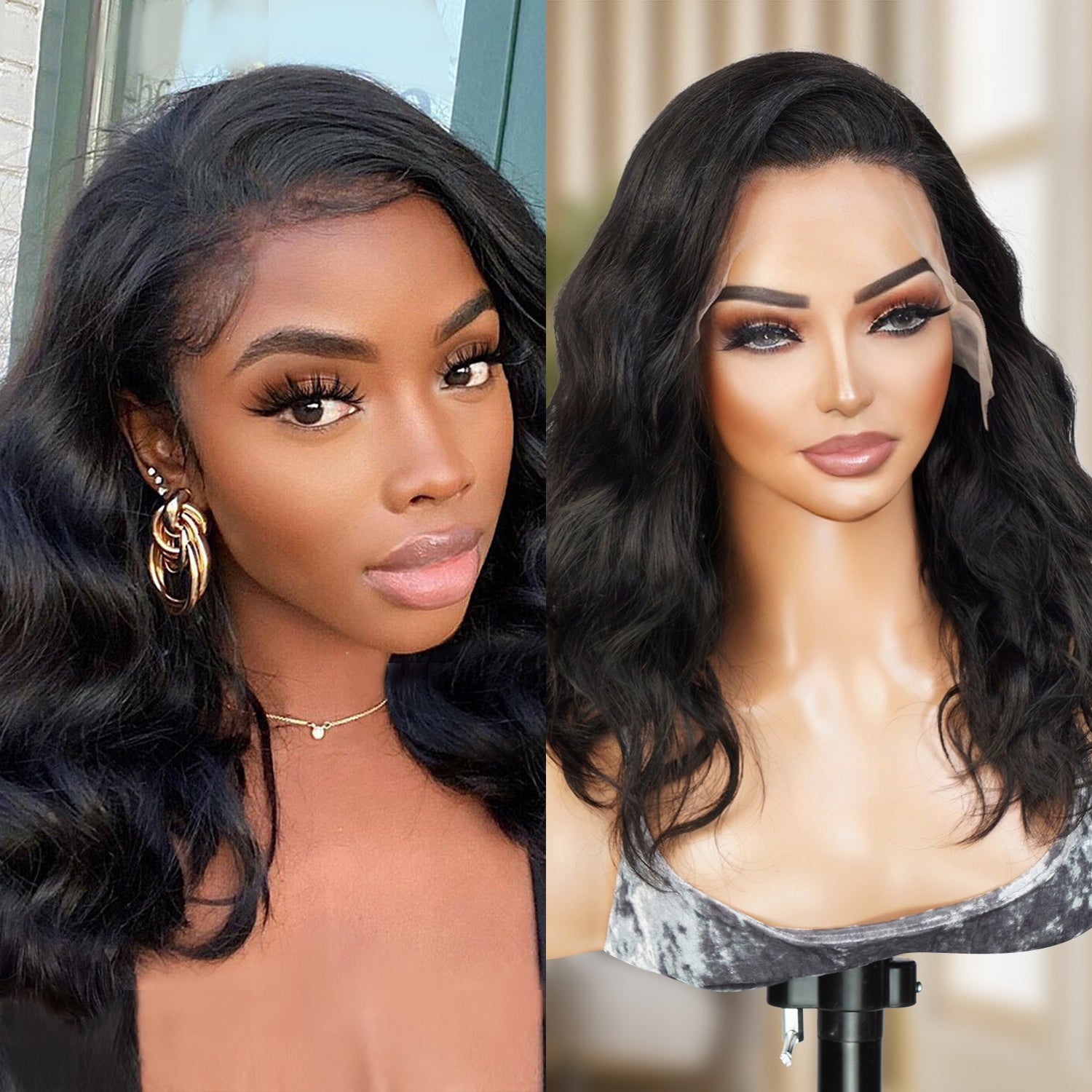 UpScale 100 Human Hair Pre Plucked 13x4 Lace Frontal Wig Wavy Bob 14