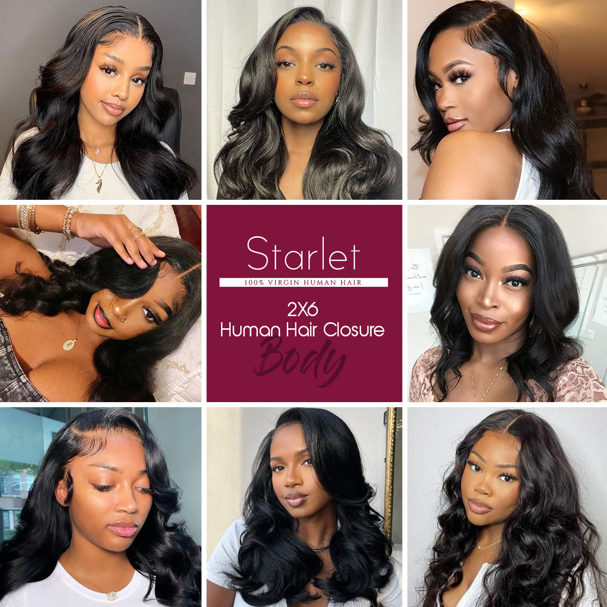 Starlet 100% Virgin Unprocessed Human Hair 2X6 Closure Body Wave (10"-18")