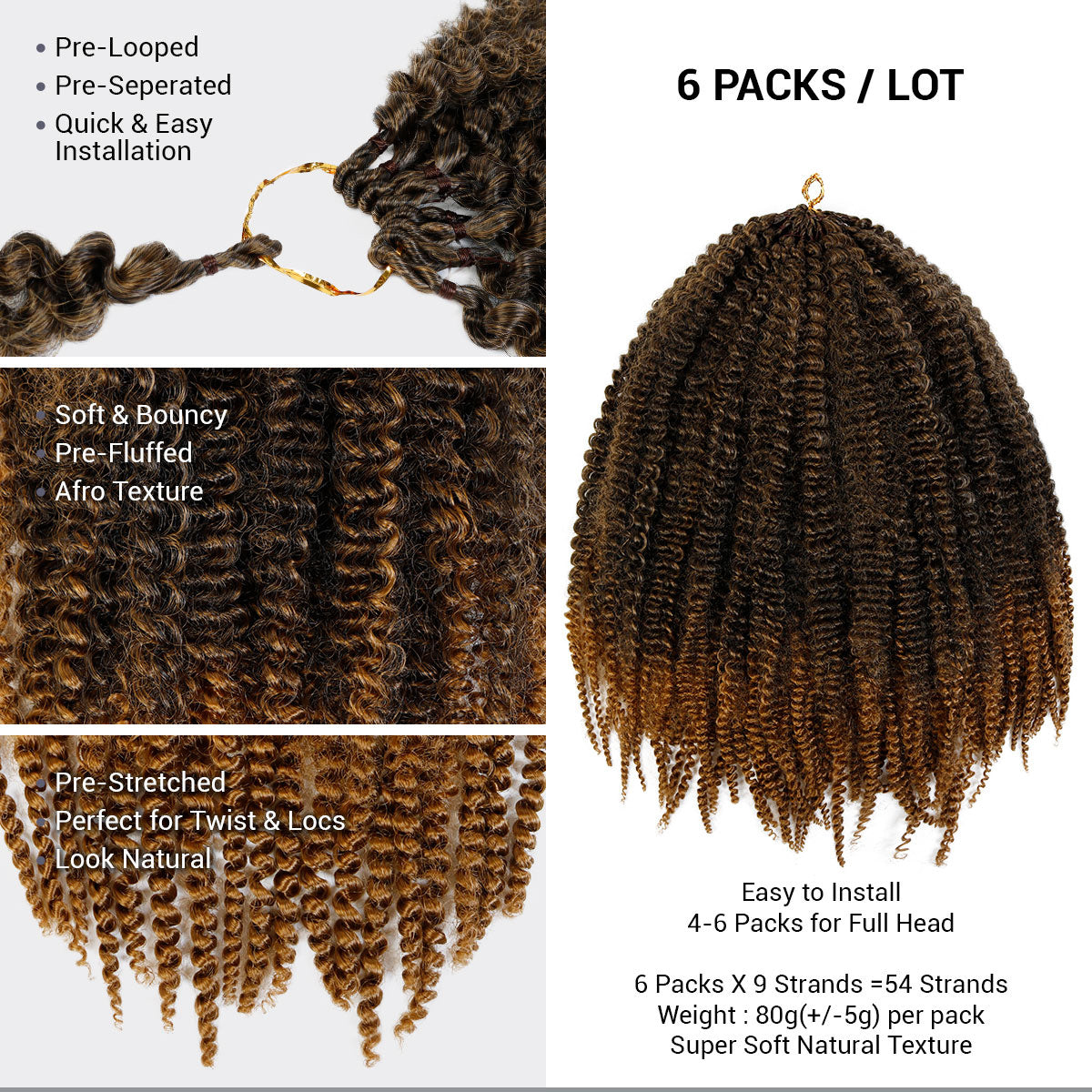 12 Inch Spring Twist Hair 7 Packs/Lot Fluffy Spring Twist Crochet Braids 18  Stra