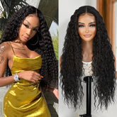  Introducing our gorgeous 30-inch long Bohemian curl Swiss lace front wig! Made with high-quality heat-resistant synthetic fibers, this wig features a middle center part for a natural-looking hairline. Designed for black fashion women, the curly wavy style adds volume and dimension to your hair. With adjustable straps for a secure fit, this versatile wig is a must-have for style enthusiasts. Shop now for ultimate style and versatility!