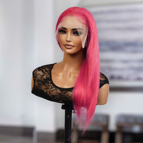 100% Brazilian Remi Virgin Human Hair Fancy Color 13x4 HD Lace Frontal Wig Hot Pink Straight 20"